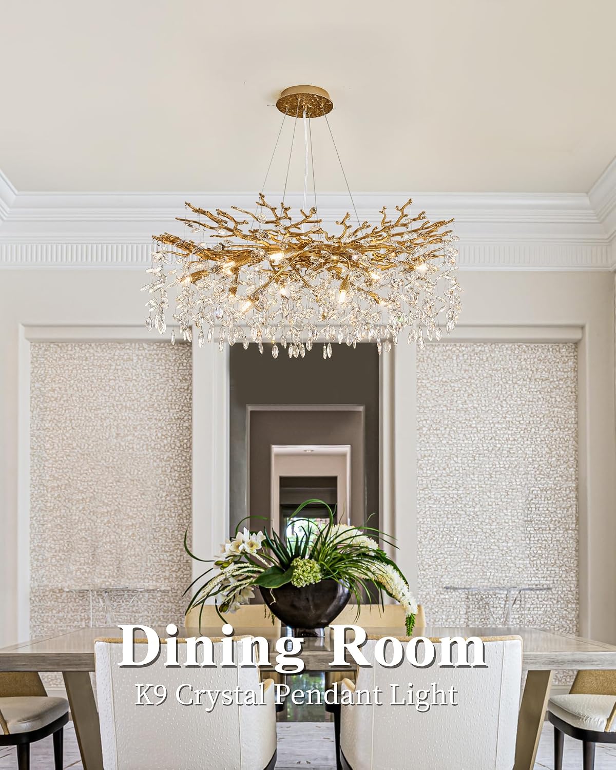 Modern Tree Branch Crystal Chandelier Luxury Gold Crystal Pendant Lighting 40" Contemporary 14-Light Chandeliers for Dining Room Kitchen Bedroom Living Room