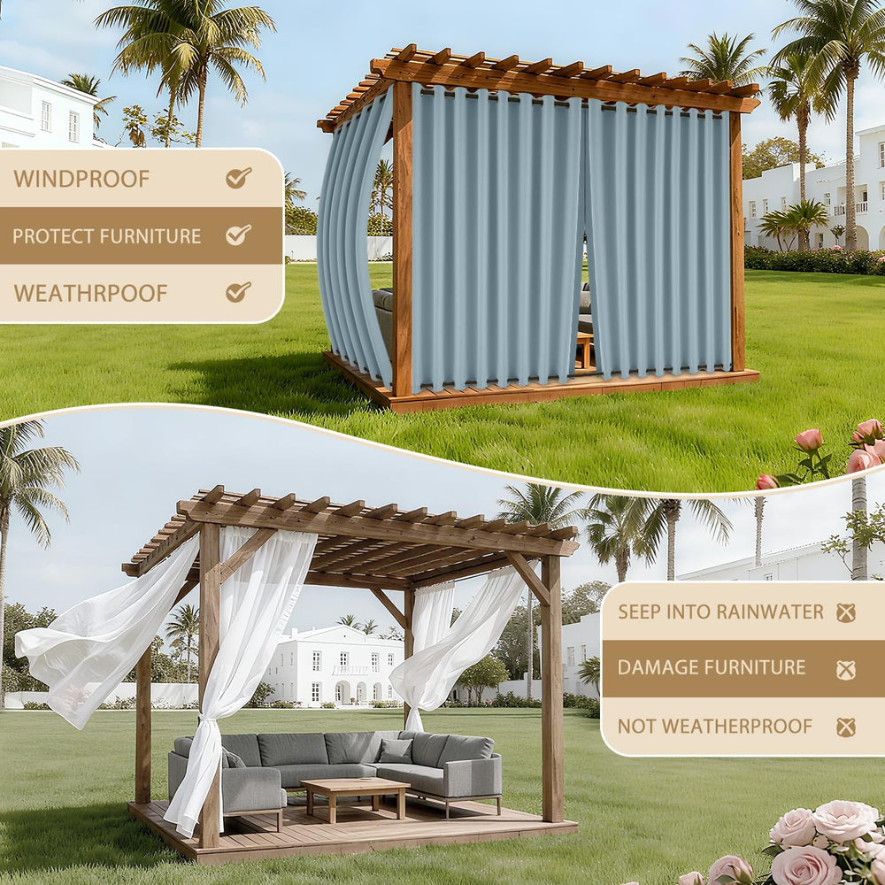 HDCAXKJ Waterproof Outdoor Curtains for Patio with Zipper Top & Bottom Gr...