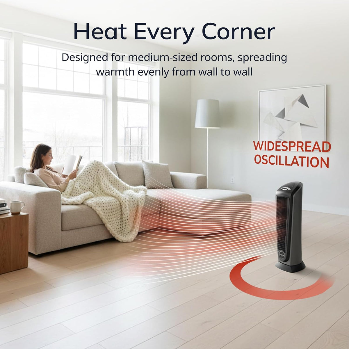 Lasko 1500W Ceramic Tower Space Heater with Remote, Thermostat, Timer & Widespread Oscillation, Portable Electric Heater for Indoor Use, Bedroom & Living Room, 751320