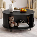 ONBRILL 31.5" Round Coffee Table with Storage Adjustable Footpads, Black