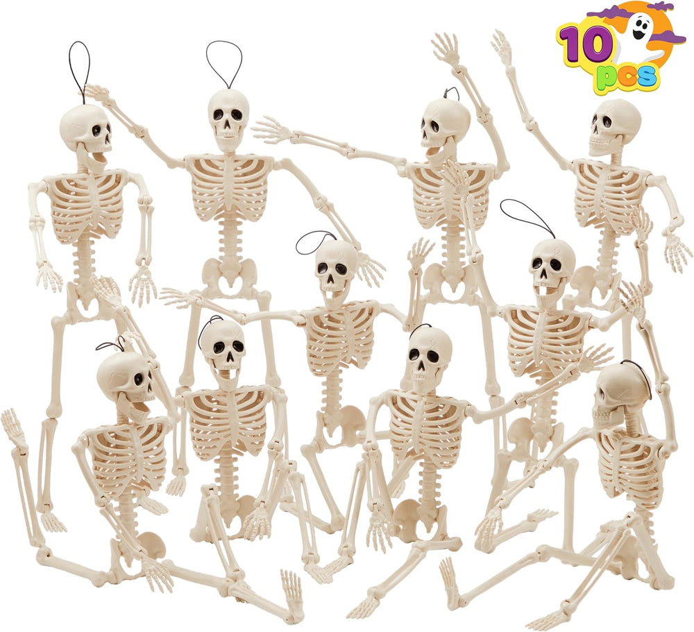 JOYIN 10 PCS 16" Halloween Skeleton Decor, Full Body Stayable Movable Jo...