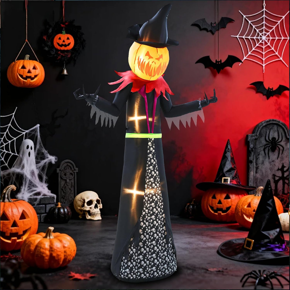 Halloween Inflatable 9FT Giant Pumpkin Witch Outdoor Decorations