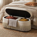 39.4“ Boho Storage Ottoman Bench with Tassels,Upholstered End of Bed Bench