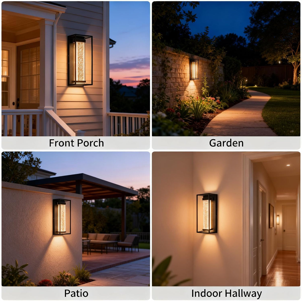 16 Inch Modern Outdoor Wall Sconce, Matte Black Waterproof Exterior Wall Light with Metal Frame and Crystal Bubble Glass, LED 3000K Warm White Lantern for Porch Garage Patio Lighting (1 Pack)