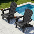 Shintenchi Folding Adirondack Chairs Set of 2,HDPE All-Weather Patio Chairs with Cup Holder & Phone Holder,Wooden Textured Fire Pit Chairs for Patio,Outside,Deck,Backyard,Black