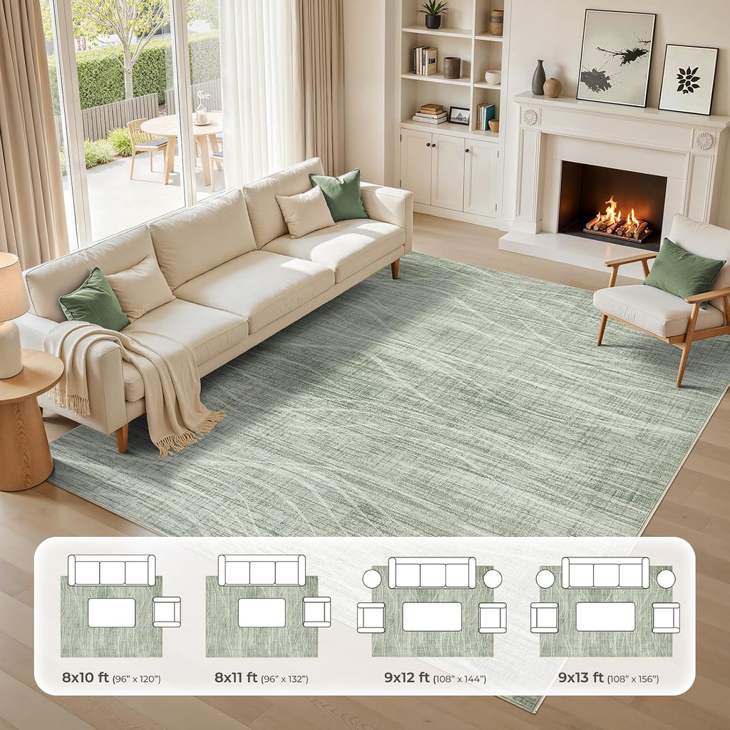 WITSHOCK 8x10 Area Rugs for Living Room: Green Rug Washable Modern Carpet