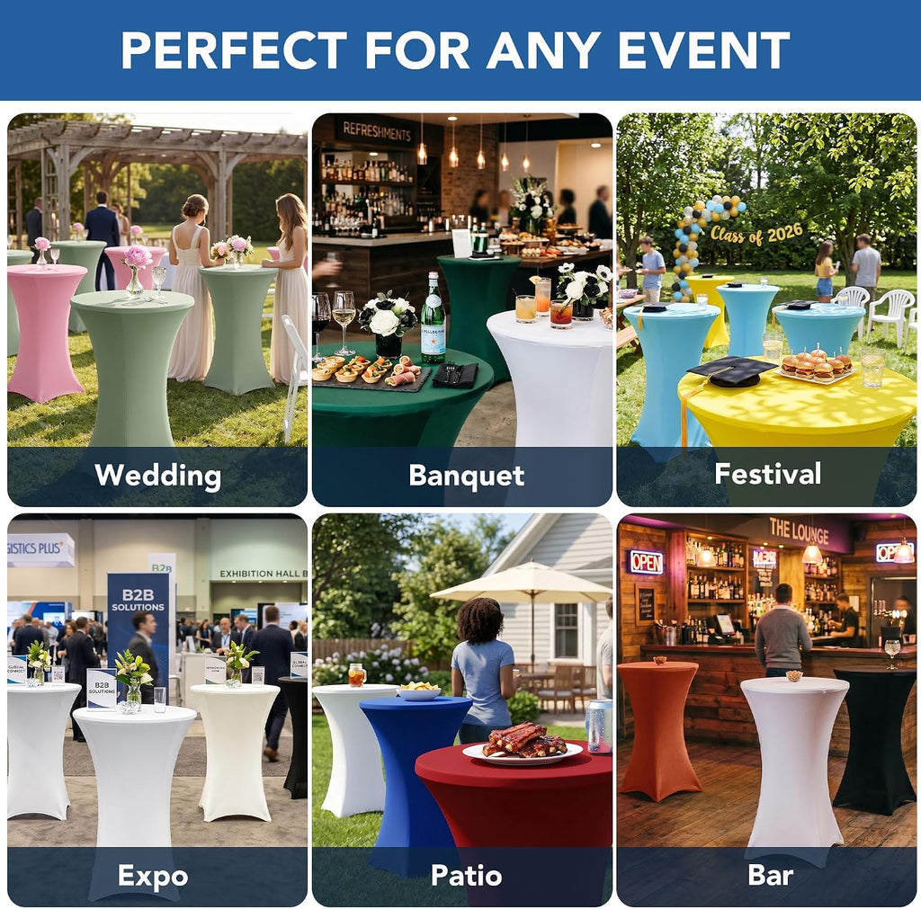 cocktail table covers-white spandex round high top table, close-up detail