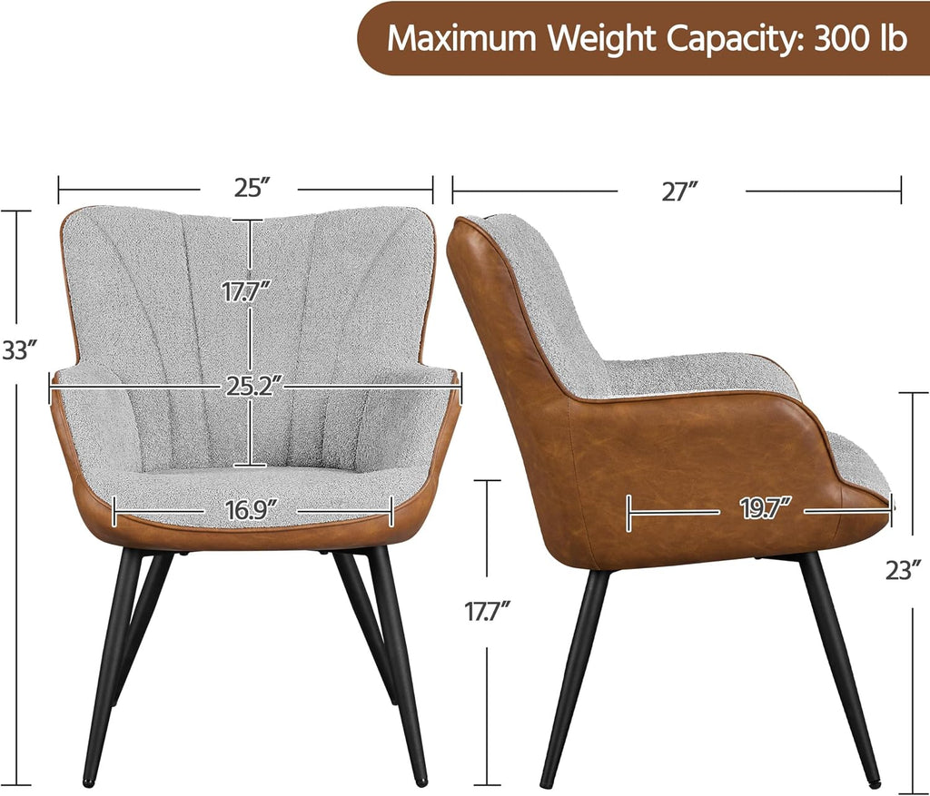 Yaheetech Accent Chair, Upholstered Armchair, Gray/Retro Brown