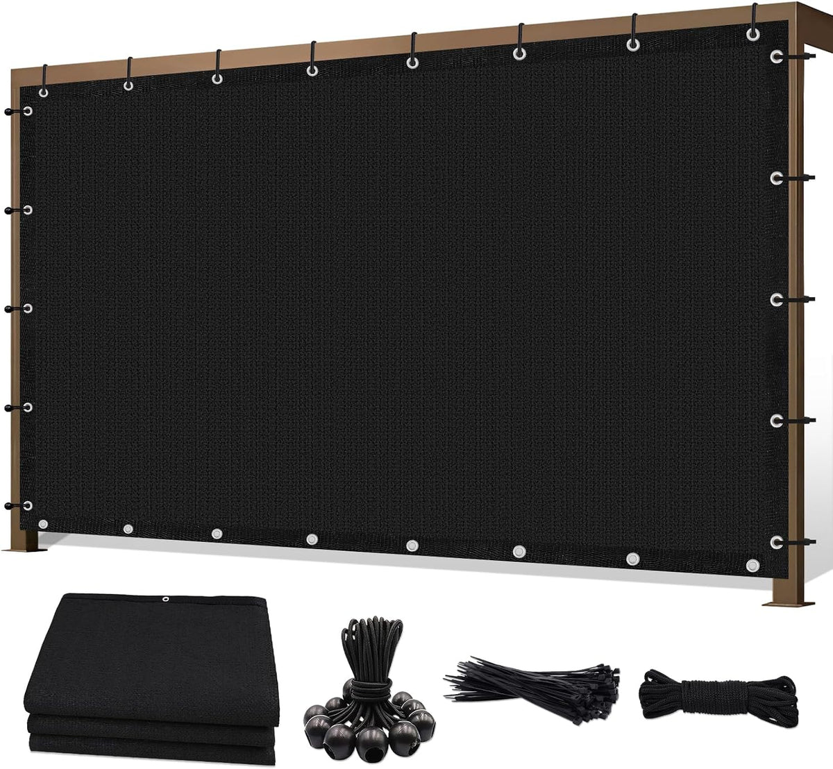 10' X 10' 90% Sun Shade Cloth Outdoor Patio Black Pergola Shades Cover Privacy Screen UV Block Porch Screens Canopy for Patio Outside Outdoor