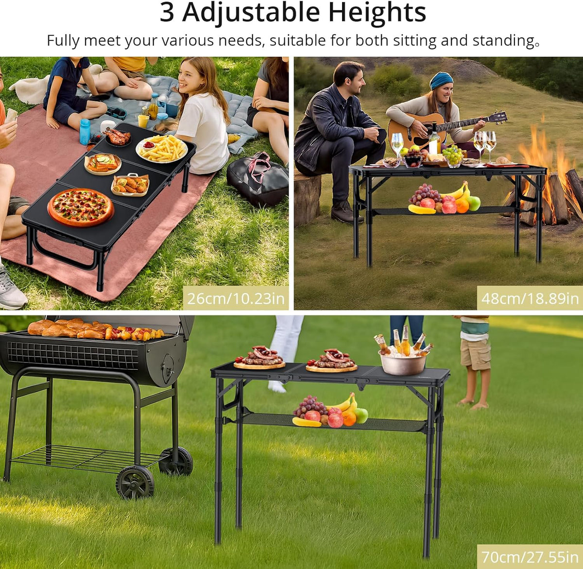 Anbte Folding Camping Table with Storage Net, 3ft Portable Table, 35" x 16"