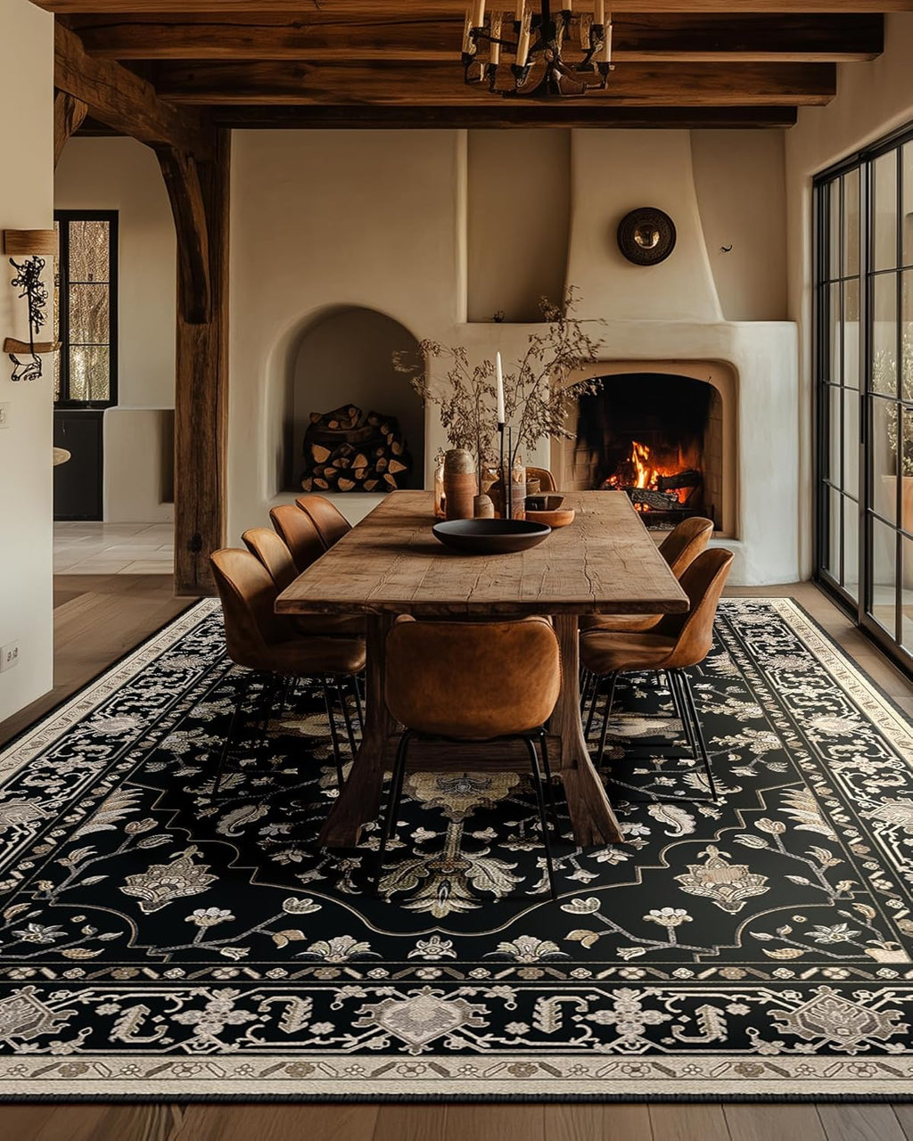 RELEANY Washable Area Rug, Large 10'x14', Black/Neutral