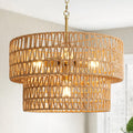 17.8" Boho Rattan Chandelier Light Fixtures, 4-Light Rattan Pendant Light