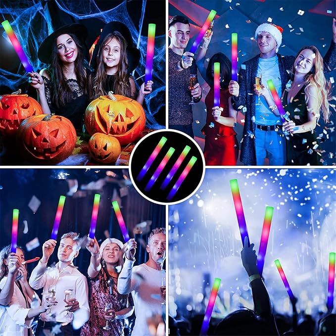 EXCECAR 70PCS Foam Glow Sticks, LED Light Up Foam Sticks with 3 Modes Flashing Changing, Glowing in The Dark for Event Party Wedding Halloween Christmas Concert Supplies