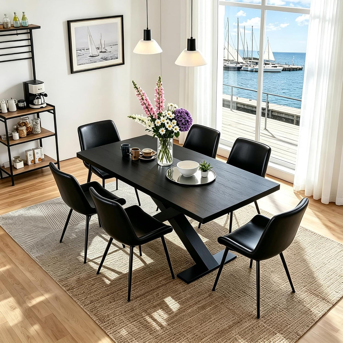 CangLong Modern Dining Chairs Set of 2, Faux Leather Upholstered Armless Accent Chairs with Soft Backrest & Metal Legs, for Living Room Meeting Room, Black