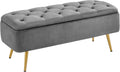 Yaheetech Storage Ottoman Bench for Bedroom, Velvet End of Bed Bench, Gray