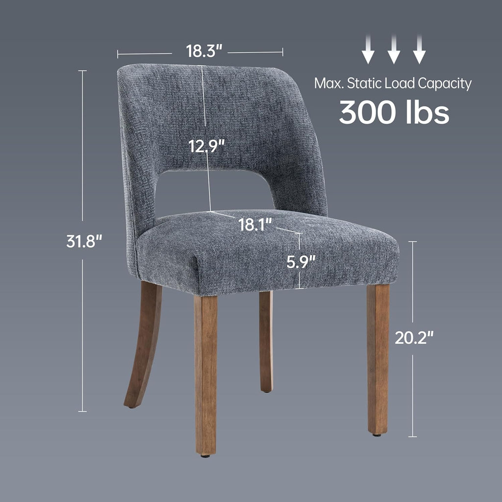 keoni Wooden Dining Chairs Set of 2 with Rubberwood Legs and Open Back