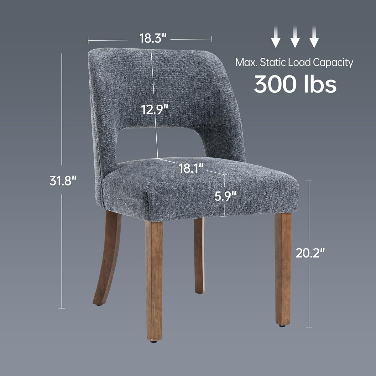keoni Wooden Dining Chairs Set of 2 with Rubberwood Legs and Open Back