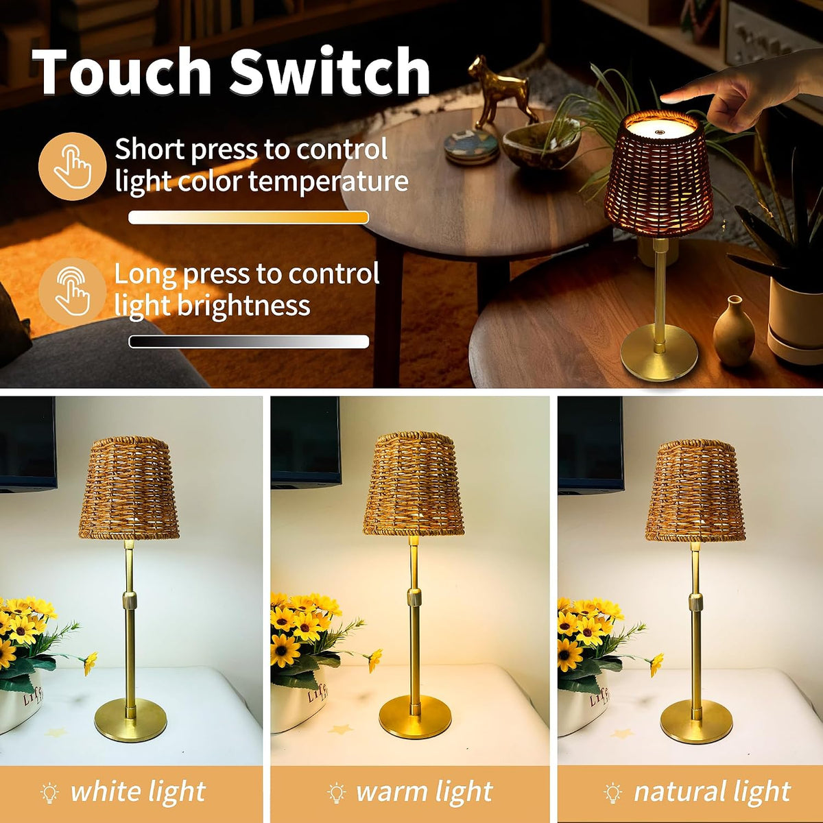 mr.white outdoor waterproof rechargeable cordless table lamp with, side view