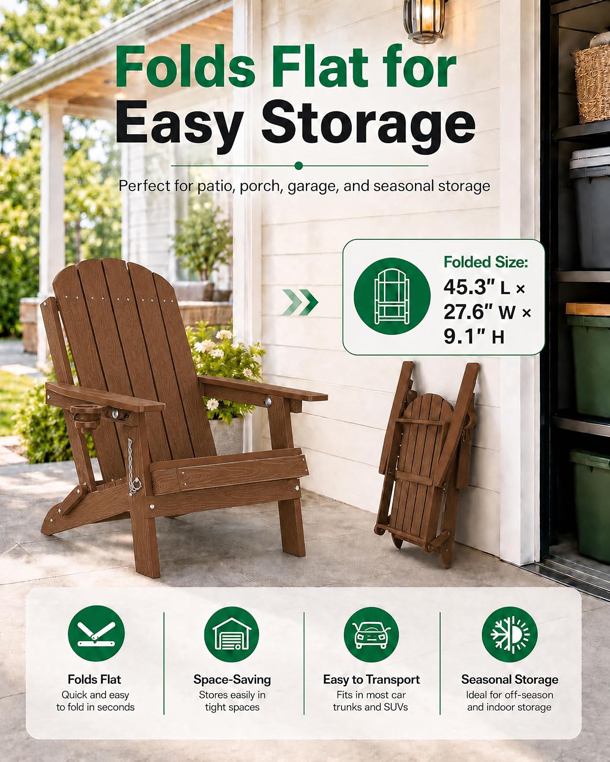 YEFU Adirondack Chairs Set of 4 for Patio: Folding Plastic Fire Pit Chair
