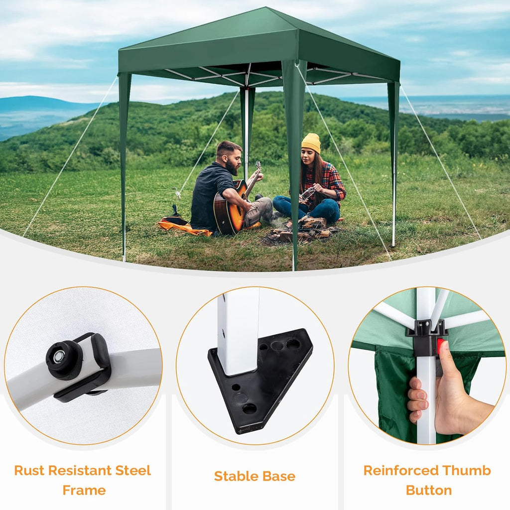 VINGLI 6.5x6.5 Pop Up Canopy Tent, Outdoor Tent Canopies Foldable Portable Canopies for Camping, Patio, Parties, EZ Up Gazebo Canopy with Carry Bag (Green)