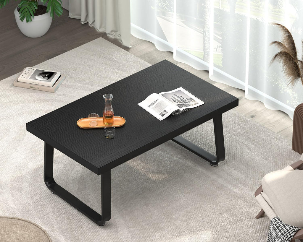 HSH 39" Wood Rectangle Coffee Table for Living Room, Black Oak