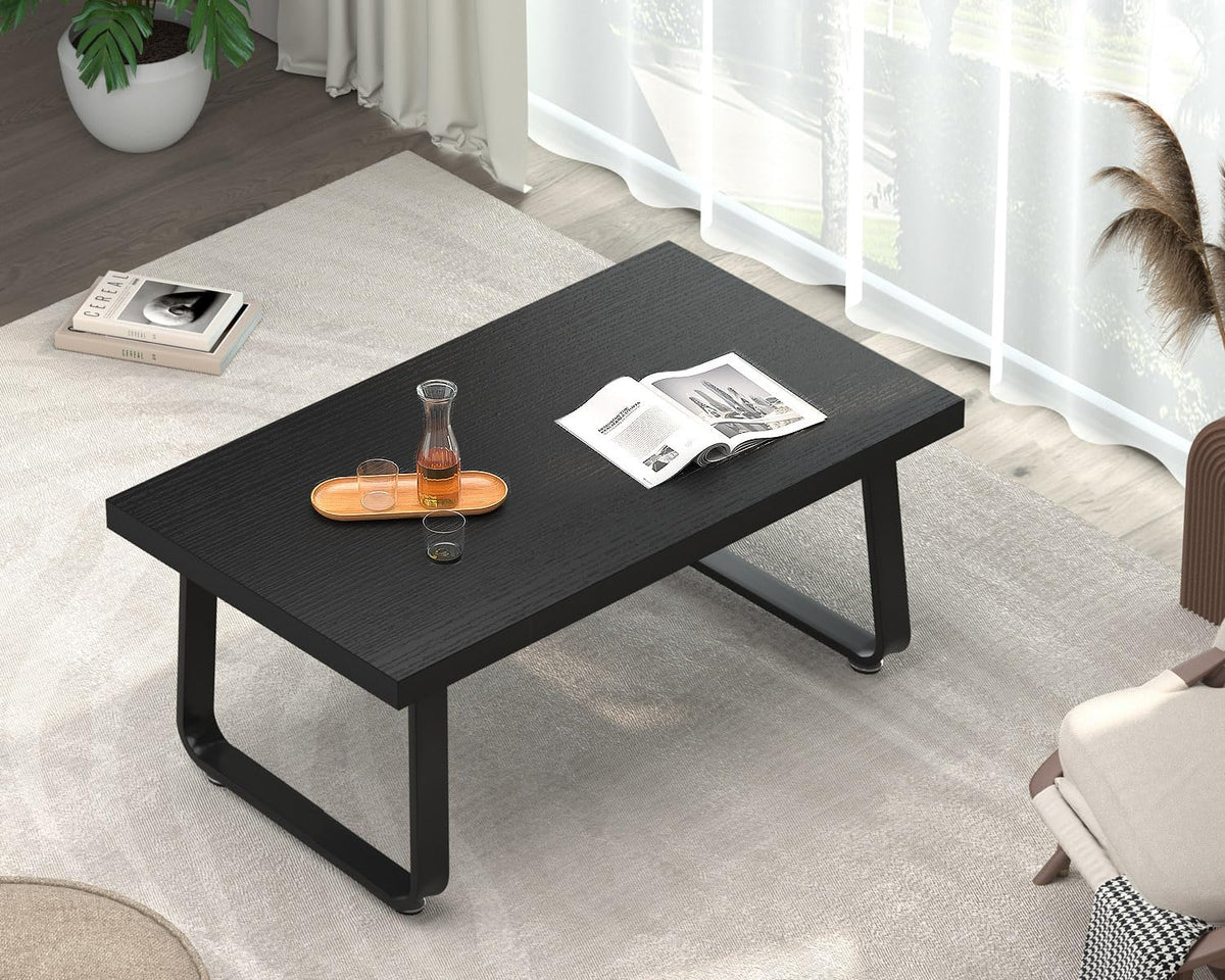 HSH 39" Wood Rectangle Coffee Table for Living Room, Black Oak