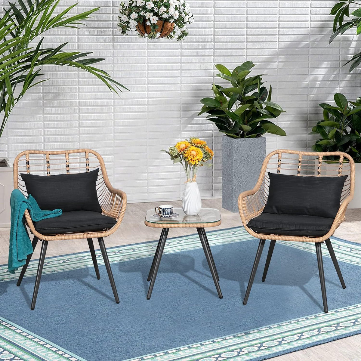 Verano Garden 3 Pieces Patio Bistro Set, Wicker Conversation Chair Sets
