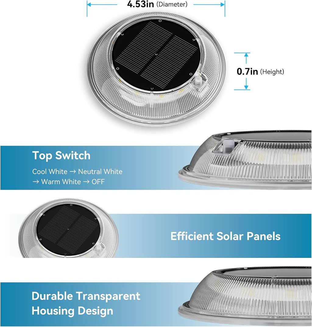 T-SUN Solar Dock Lights Driveway Deck Lights, 3 Color Modes, 6 Packs