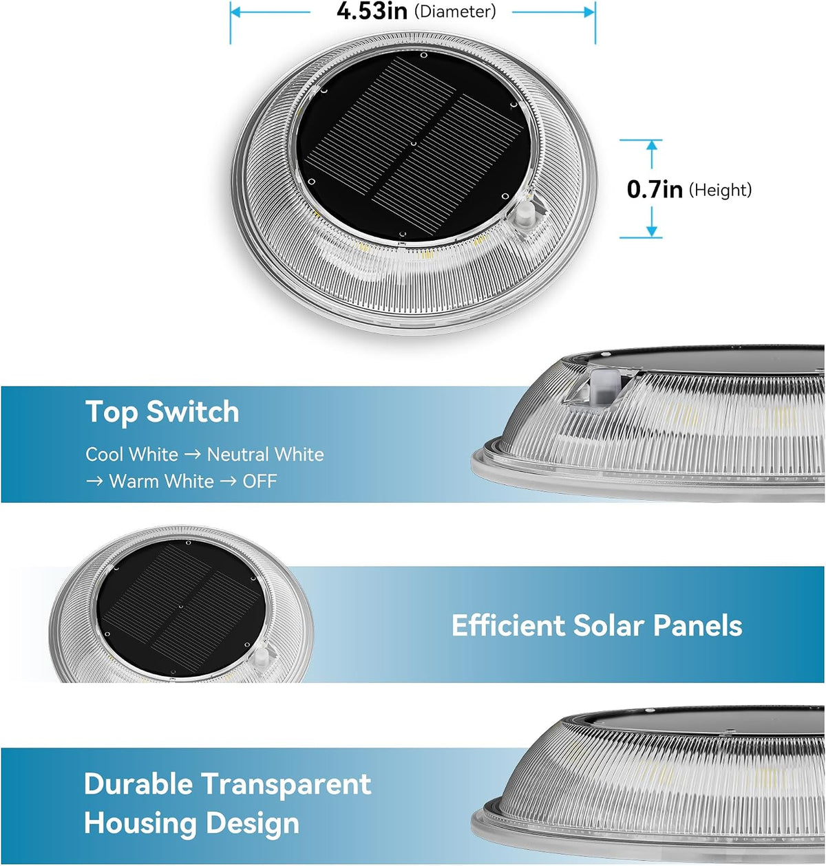T-SUN Solar Dock Lights Driveway Deck Lights, 3 Color Modes, 6 Packs