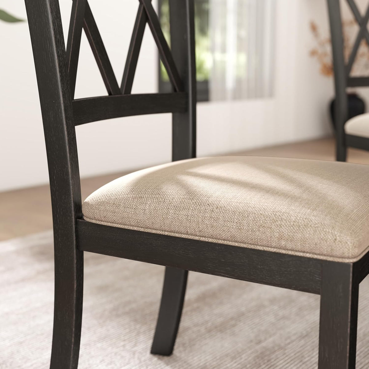 Roundhill Furniture Windvale Fabric Upholstered Dining Chair, Set of 2, Black