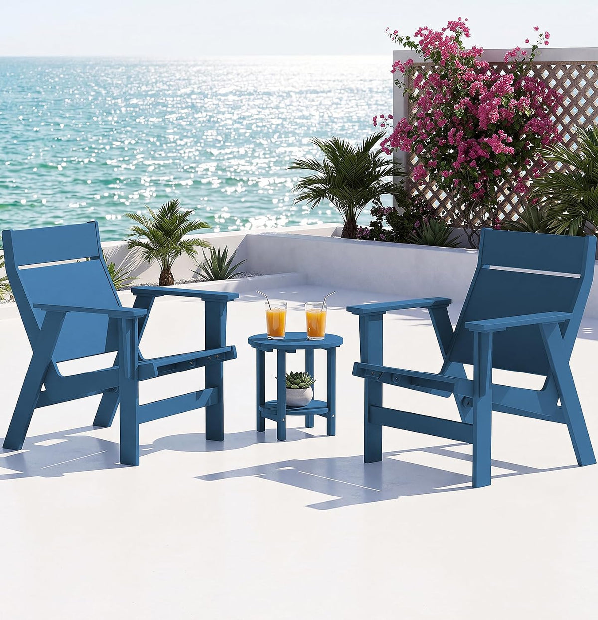 KINGYES Modern Adirondack Chair, Slateless Design, Navy