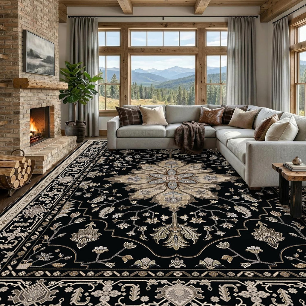 RELEANY Washable Area Rug, Large 10'x14', Black/Neutral