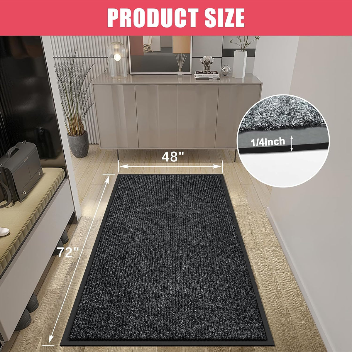 Kuyal Front Door Mat, 4'x6' Indoor Outdoor Entrance Mat
