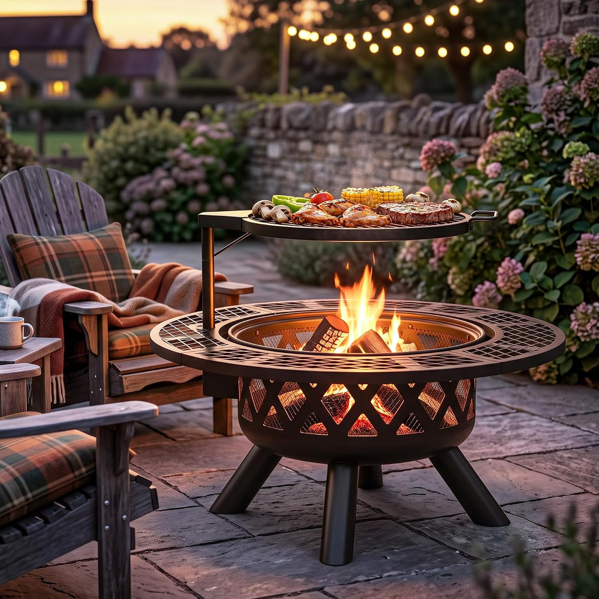 Outdoor Fire Pits for Outside Wood Burning Fire Pit with Cooking Grill