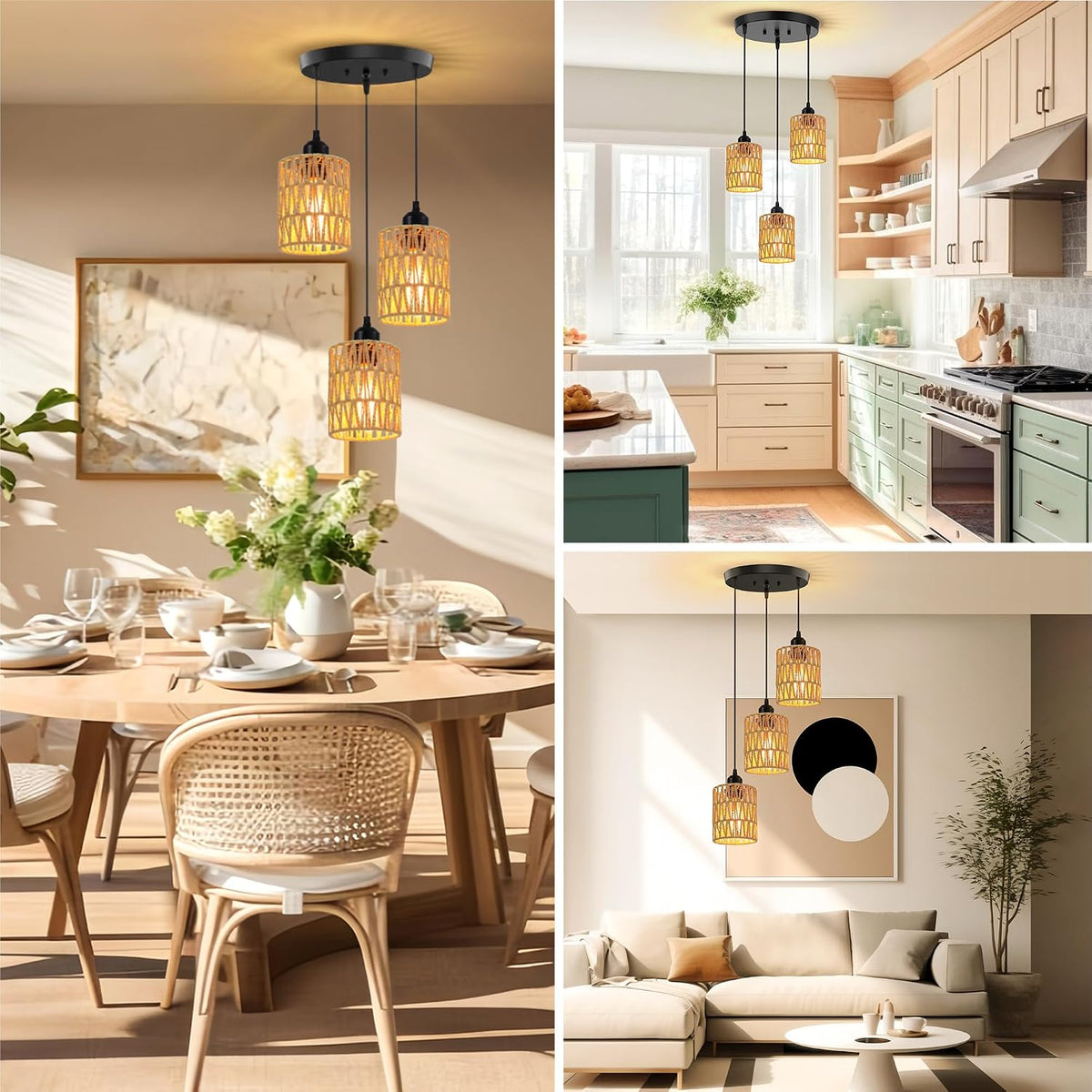 phaosio 3-light pendant lights, farmhouse hanging light fixture on a desk or shelf