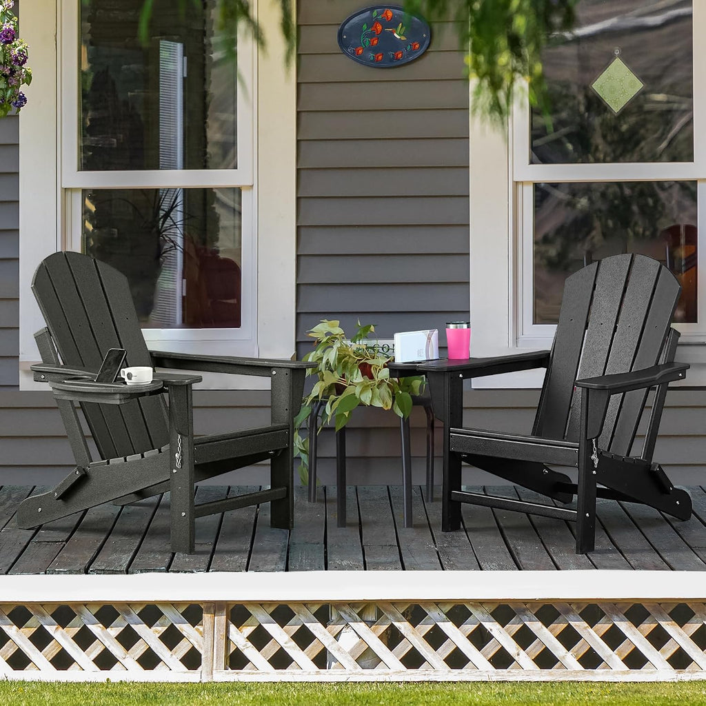 NAVINE Folding Adirondack Chairs Set of 2 with 4-in-1 Cup Holder, Grey