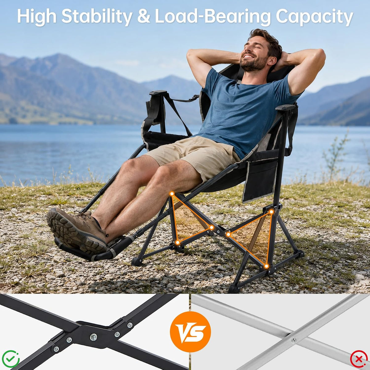 Hammock Swinging Rocking Camping Chairs with Footrest for Adults up to 400lbs,Folding Portable Chair with Cup Holder and Pillow,Heavy Duty Chair for Beach,RV Travel,Hiking