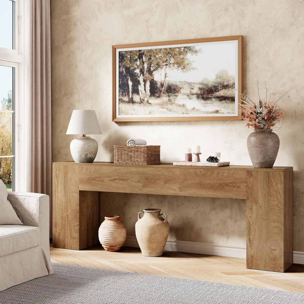 Epecoya Extra Long Console Tables for Entryway 86-Inch, Natural Oak Brown