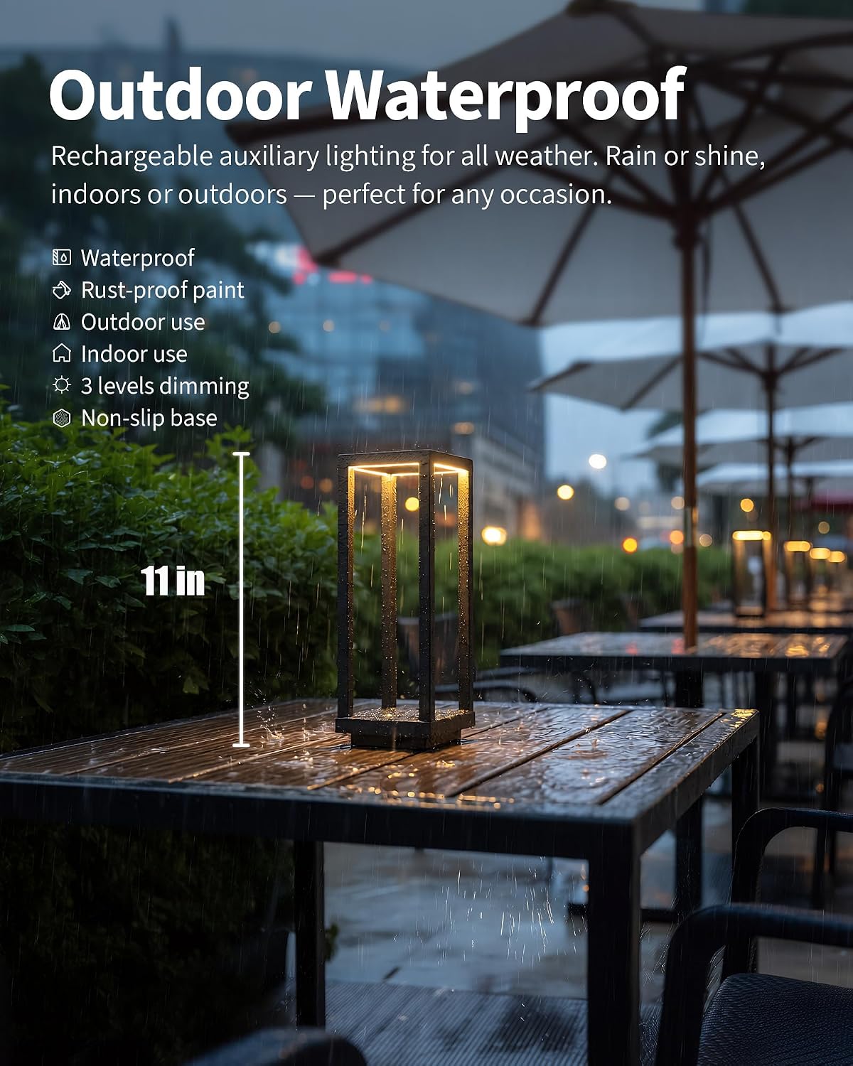 PUSU Cordless Waterproof Table Lamps Set of 2, Black LED Outdoor Desk Lamp