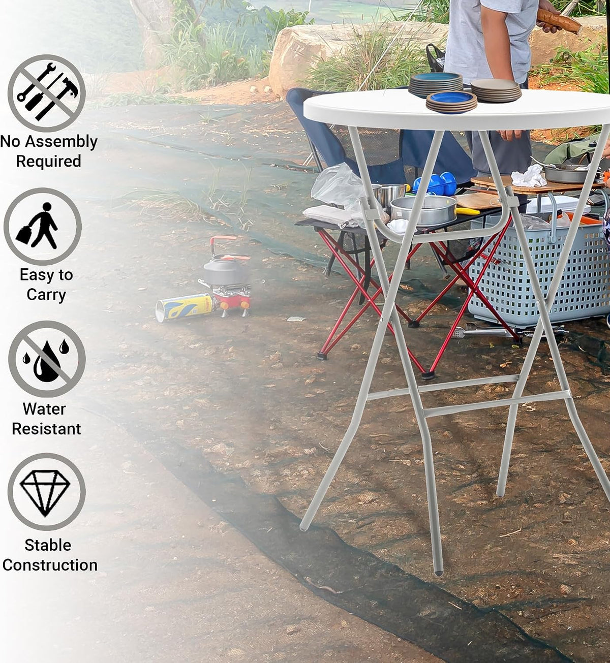 BTEXPERT White 32" Round 43" Bar Height Granite Folding Commercial Portable Banquet Card Plastic Coffee Dining Table for Wedding Party Coffee Event Home Kitchen Indoor Outdoor Set of 10