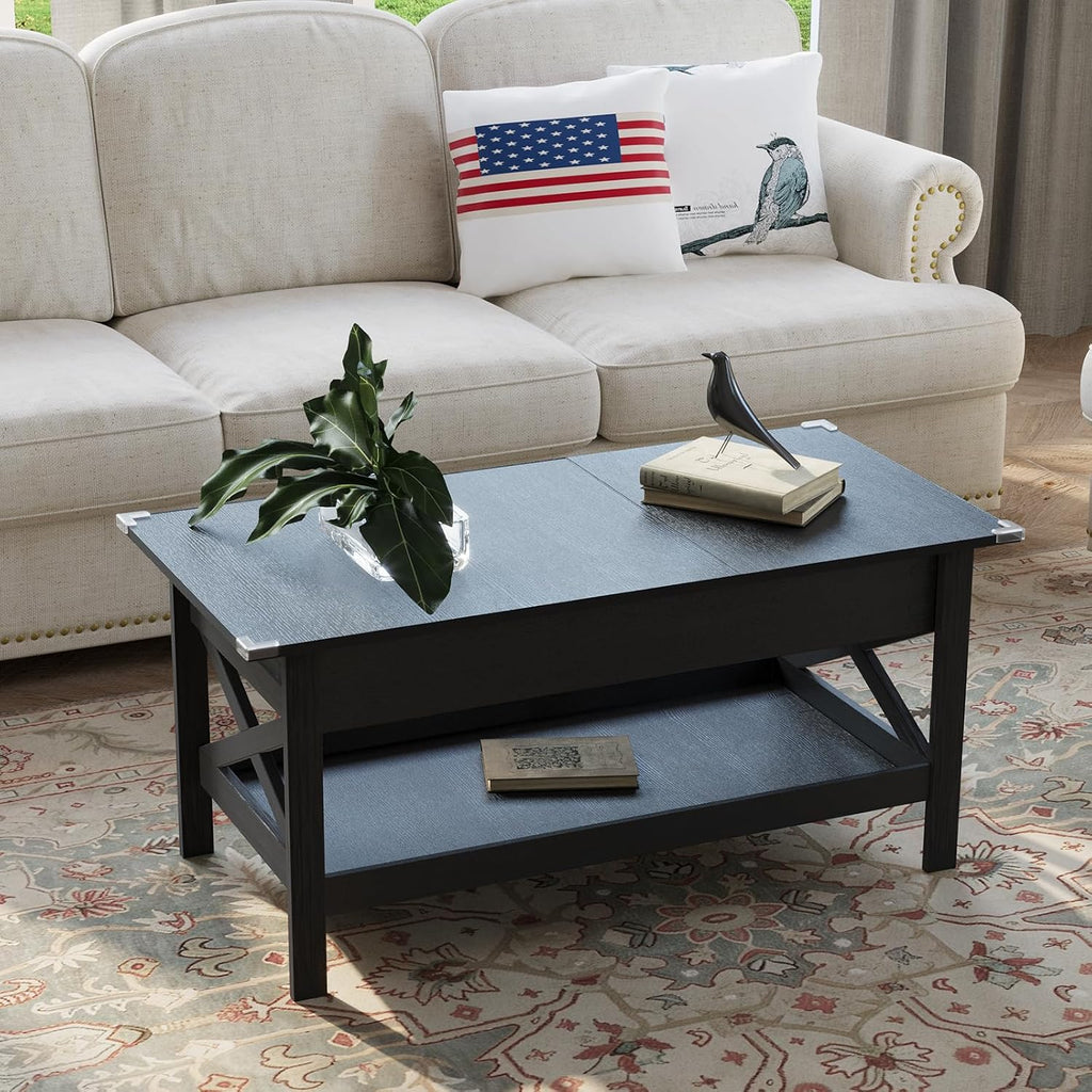 Lift Top Coffee Table with Storage, Small Coffee Table with Hidden Compartment, Dining Center Tables with Lifting Tabletop for Living Room, Home Office