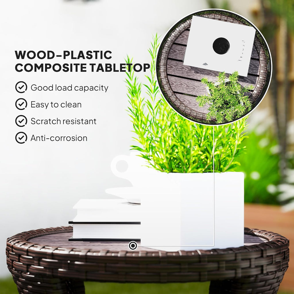 Outsunny 18" Outdoor Wicker Coffee Table 2-Tier Side Table Mixed Brown