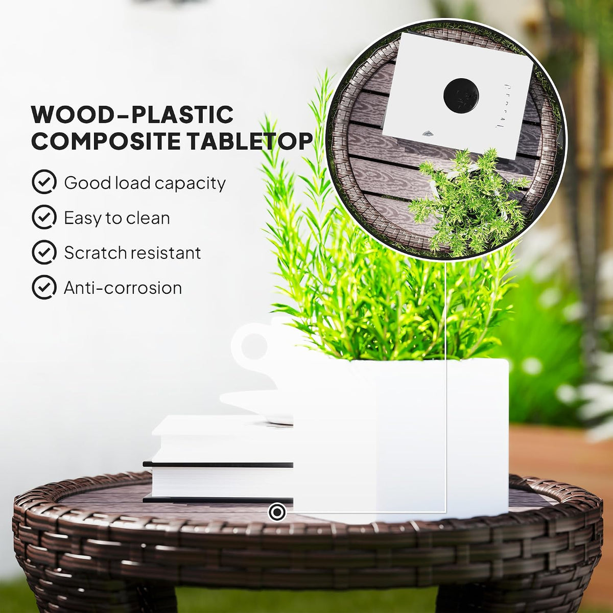 Outsunny 18" Outdoor Wicker Coffee Table 2-Tier Side Table Mixed Brown