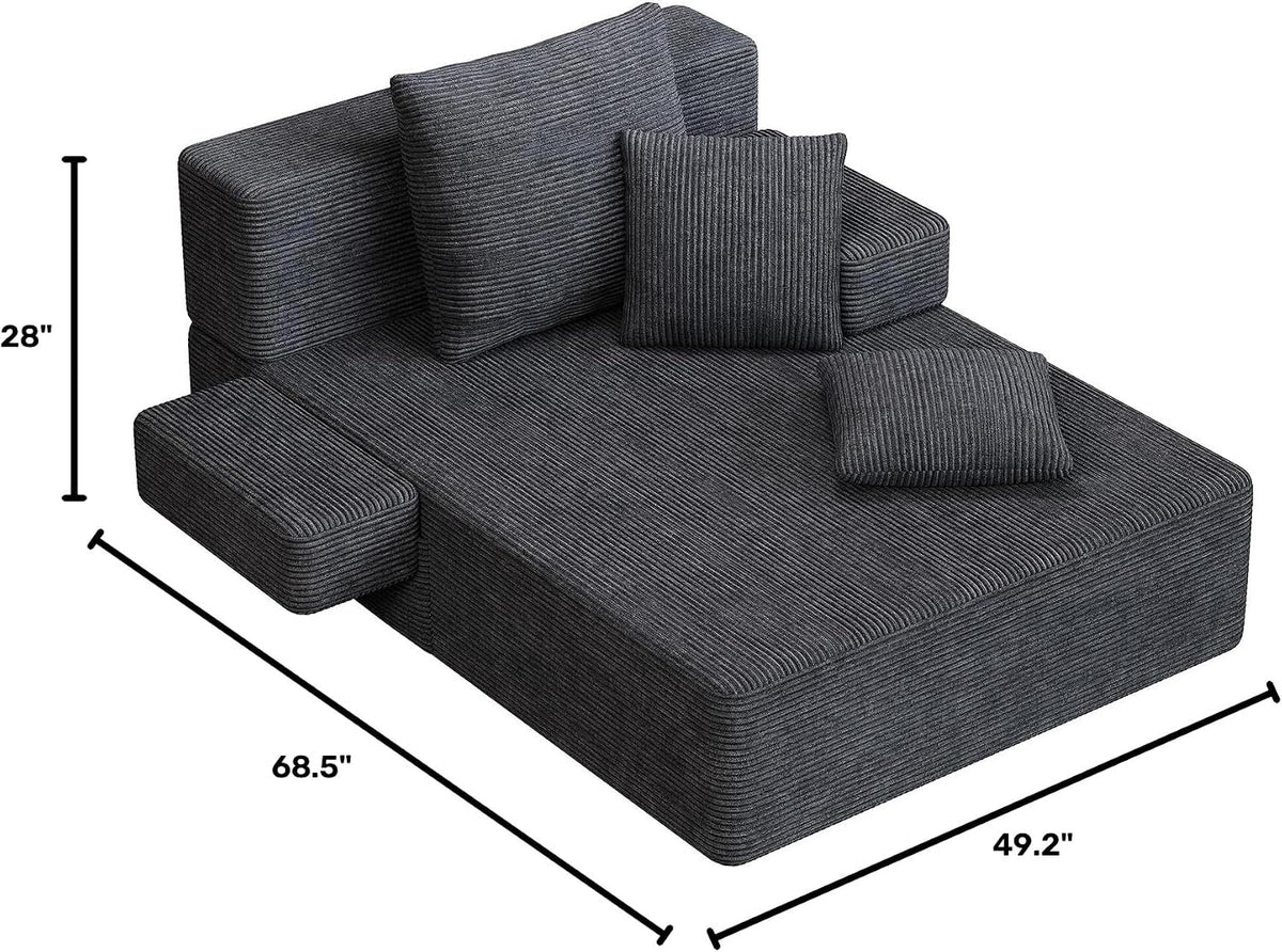 79.5" Oversized Boneless Chaise Lounge, Chaise Lounge Chair Indoor, Black