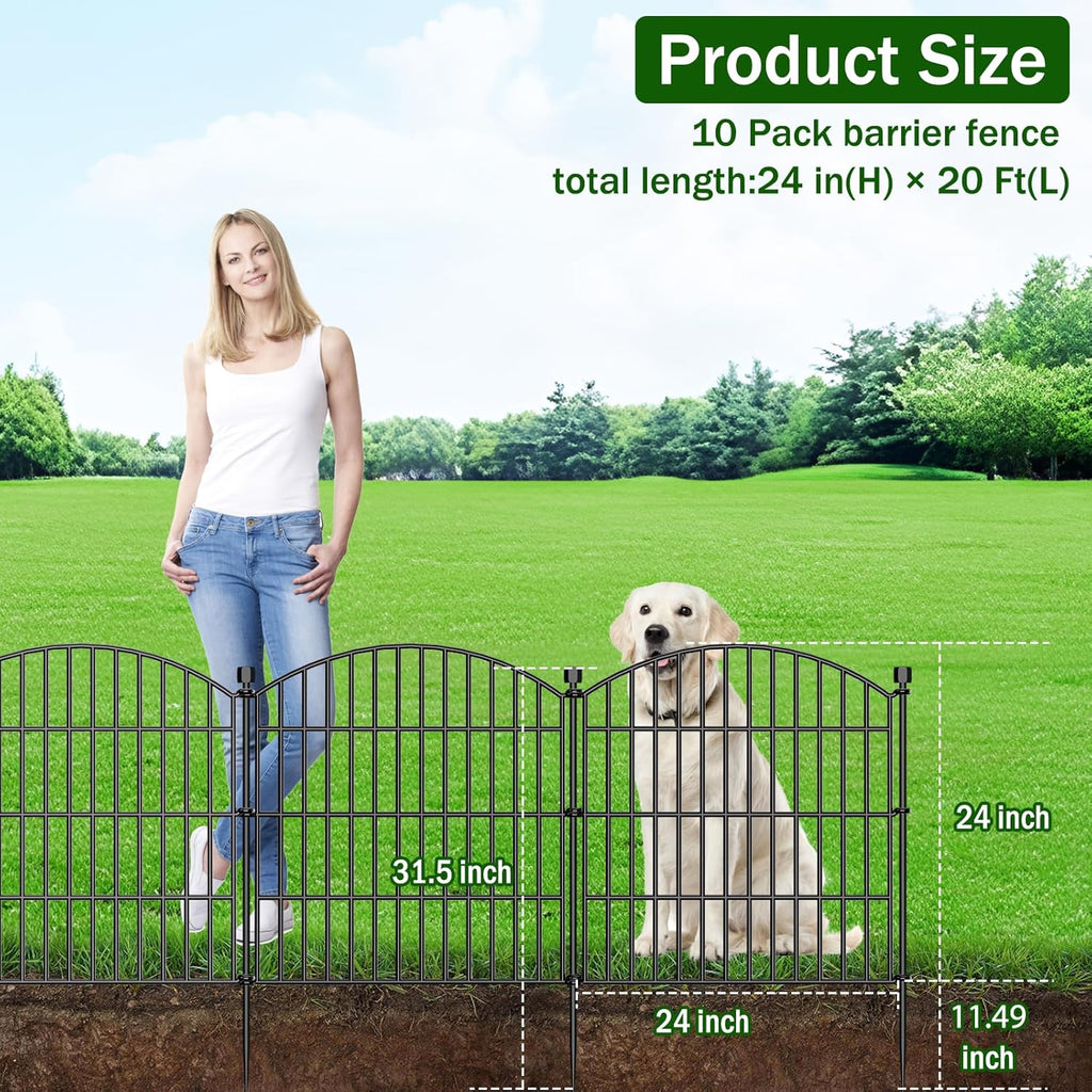 10 Panel No Dig Decorative Garden Fence 24" H x 20'L Outdoor Dog Barrier