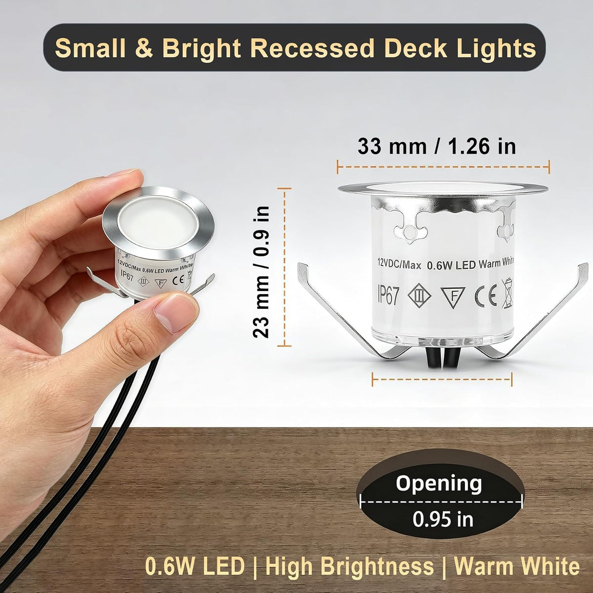 led deck lights with timer & photocell, 36 showing dimensions