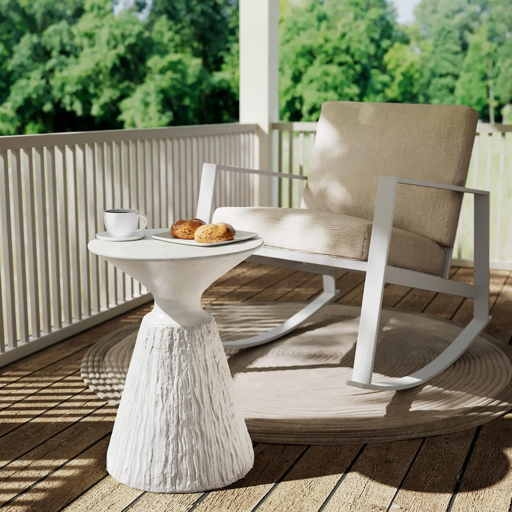 SUNBURY White Outdoor Side Table,Concrete End Table Set of 2,Mushroom Shape
