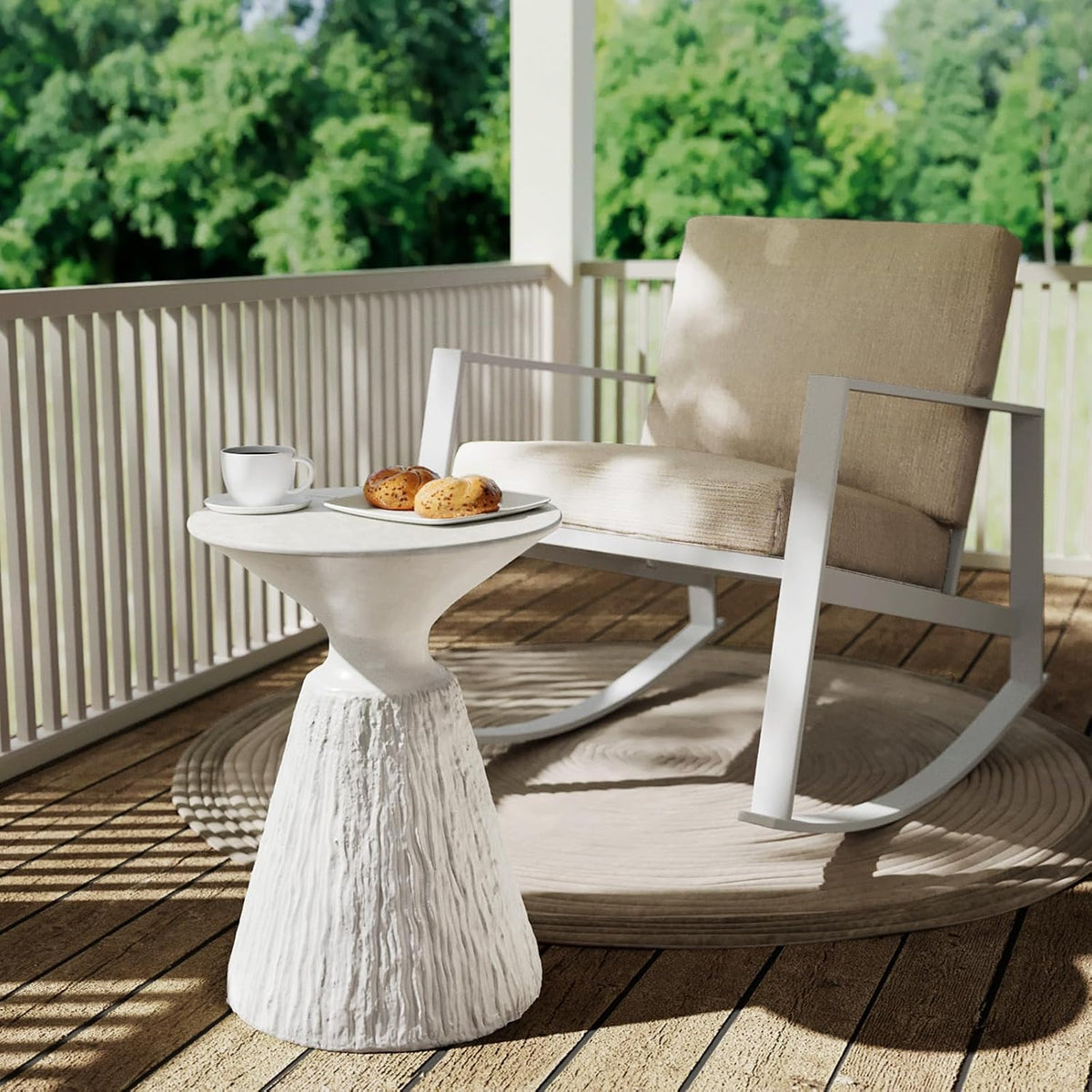 SUNBURY White Outdoor Side Table,Concrete End Table Set of 2,Mushroom Shape