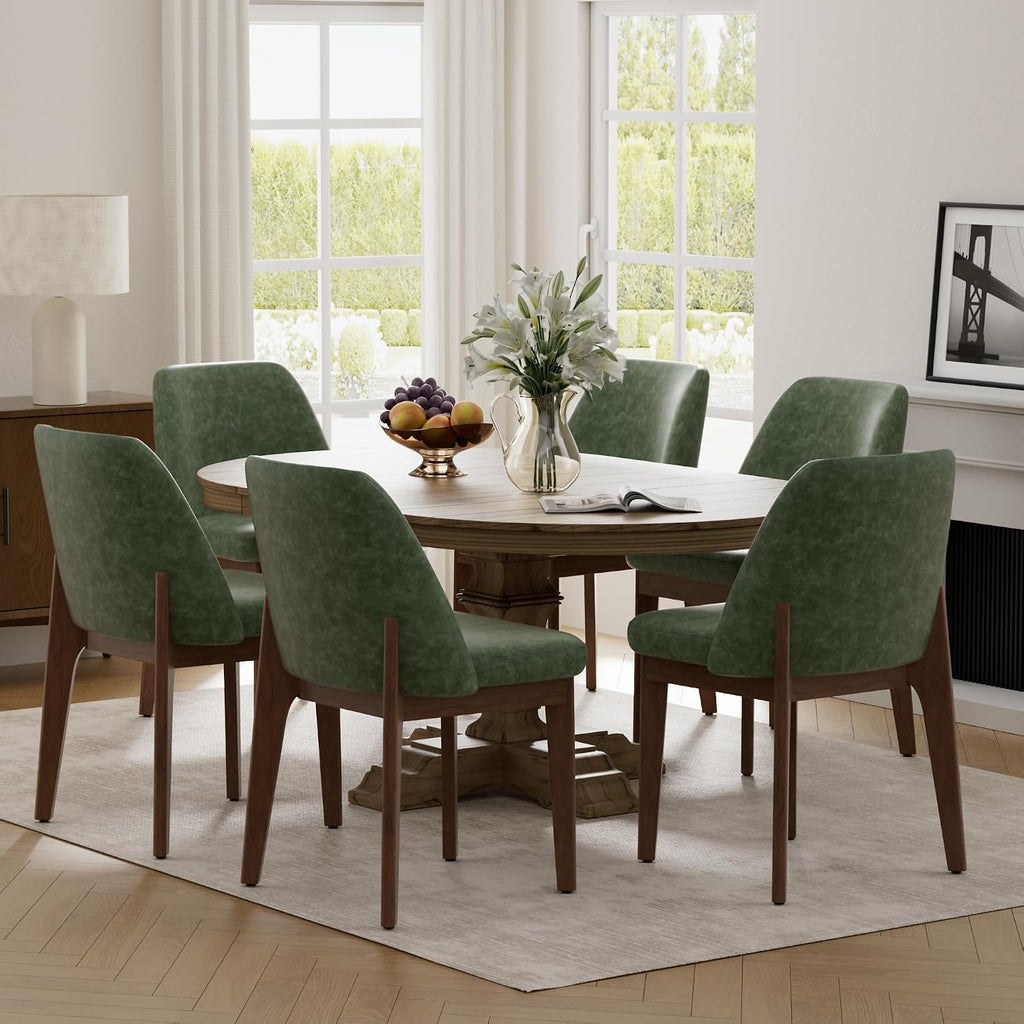 VKNOW Dining Chairs Set of 6, Faux Leather Wooden Kitchen Chairs, Green