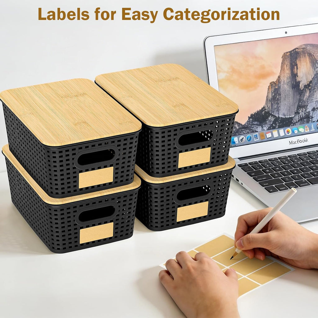 Stackable Storage Baskets: 8 Pack Plastic Baskets Bins, Black